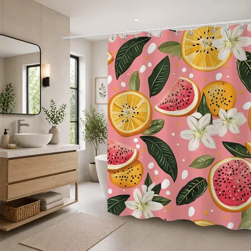 Vista 9 de Pink Shower Curtain, Water Repellent Polyester Bathroom Curtains with Weighted Hem & 12 Hooks, Washable Quick-Drying Shower Curtain Set for Bathroom