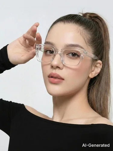 Vista 2 de Square Blue Light Glasses for woman Chunky Oversized negro (Black&Clear)
