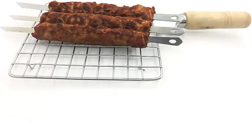 Vista 6 de Papad Jali - Asador de alambre de acero inoxidable Papad Jali, parrilla de asado multifuncional con mango redondo de madera (7.5 pulgadas)