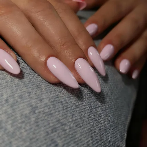 Vista 14 de Uñas postizas de presión con forma de almendra rosa de longitud media estilo stiletto, uñas artificiales de gel suave reutilizables acrílicas