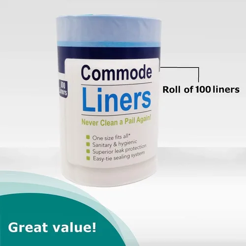 Vista 4 de Commode Liners – Paquete de 100 forros desechables para inodoro – Se adapta a todas las comodidades de cabecera estándar – Elimina olores – Nunca
