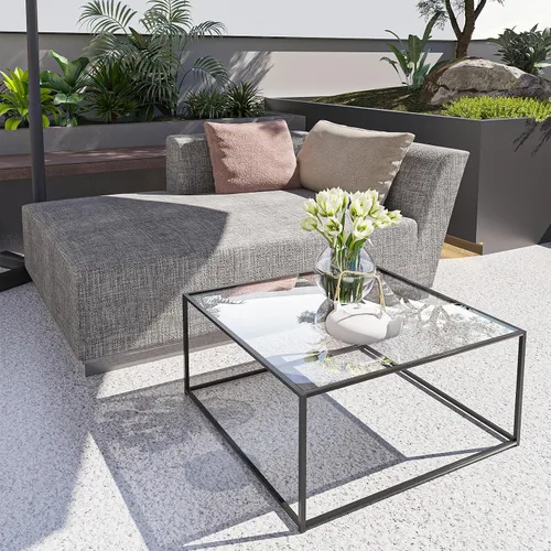 Vista 6 de Mesa de café de vidrio moderna, mesa central minimalista, mesa de café para sofá y bandeja lateral para té para sala de estar, parte superior