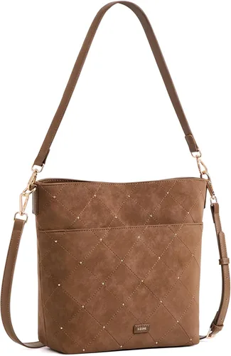 Vista 8 de S-ZONE Monederos de gamuza sintética para mujer, bolso tipo cubo, bolsa Café