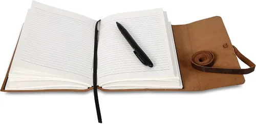 Vista 5 de Diario de cuero hecho a mano con papel rayado de lujo y pluma Cuaderno de escritura diario Cuaderno diario encuadernado para hombres y mujeres