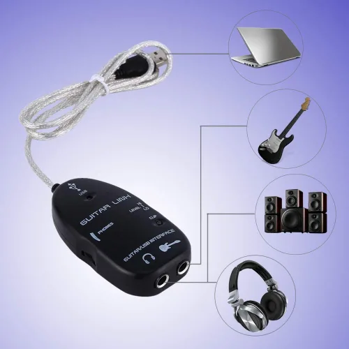 Vista 2 de Cable de guitarra USB para guitarra a interfaz USB, cable de enlace de audio para adaptador de grabación de PC