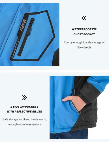 Vista 5 de MoFiz Boys Waterproof Skiing Jacket Kids Hooded Fleece Winter Snowboard Jackets Windproof Warm Outerwear with Zip Pockets