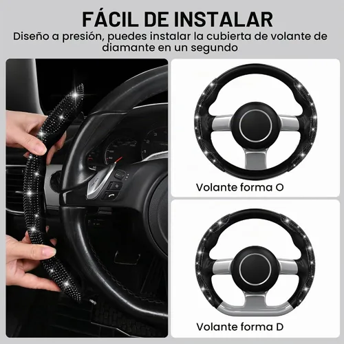 Vista 4 de CAR PASS 2 piezas de funda de volante con diamantes brillantes segmentada con cristales de imitación de diamantes, protector de volante
