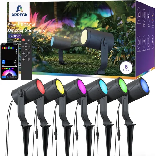 Vista 11 de APPECK Foco inteligente para exteriores de 600 lm, RGBCW+IC luces de paisaje que cambian de color, paquete de 2 unidades, iluminación de paisaje