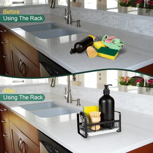 Vista 4 de TEZZ Soporte de esponja para fregadero de cocina, organizador de fregadero de cocina de acero inoxidable para organizar esponja, cepillo