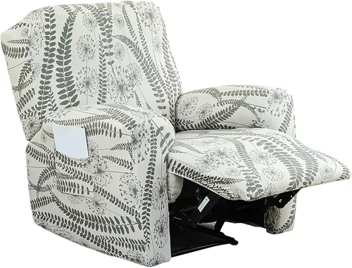 Vista 30 de NILUOH Funda para sillón reclinable, 4 piezas, elástica, estampada, con bolsillo lateral, funda para sofá reclinable, antideslizante, ajustable, 16