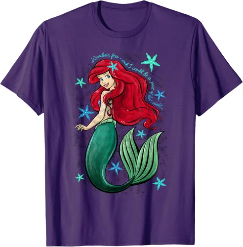 Vista 28 de Disney The Little Mermaid - Camiseta con notas musicales de Ariel, talla S Blanco
