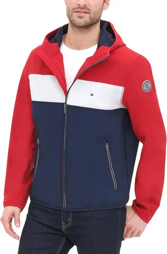 Vista 3 de Tommy Hilfiger Chaqueta Softshell ligera resistente al agua transpirable con capucha para hombre, Negro