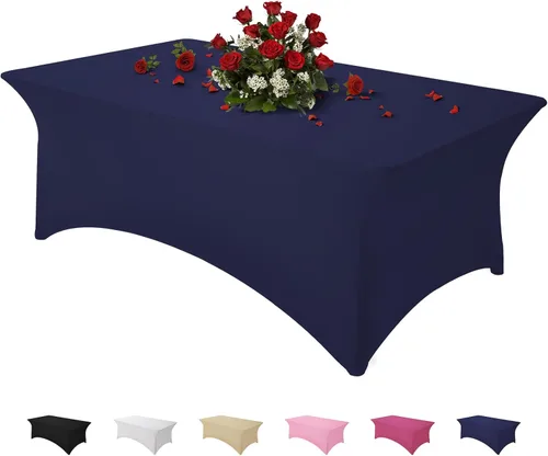 Vista 27 de Famstar Paño de Mesa Negro de 4 Pies de Elastano, Paño de Mesa Ajustado para Mesas Rectangulares, Fundas Elásticas Lavables Sin Arrugas