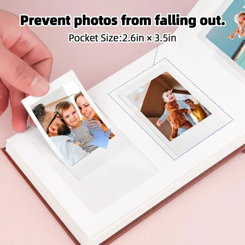 Vista 8 de 2 mini álbumes de fotos de 64 bolsillos con espacio de escritura y ventana frontal, libro de fotos de piel sintética de 3 pulgadas para Polaroid