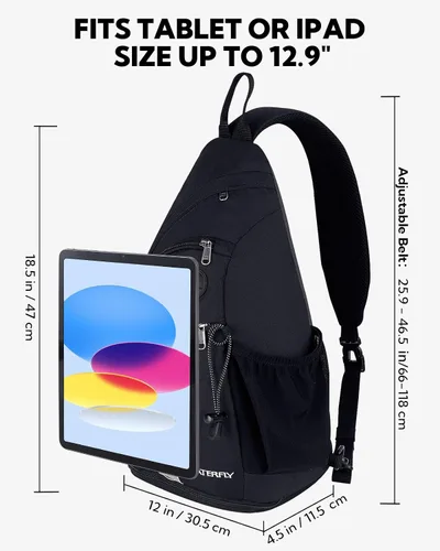 Vista 2 de WATERFLY - Mochila casual tipo bandolera, para llevar en el pecho, Negro, talla única 18L, Water resistant hiking daypack, 7 pockets for 13