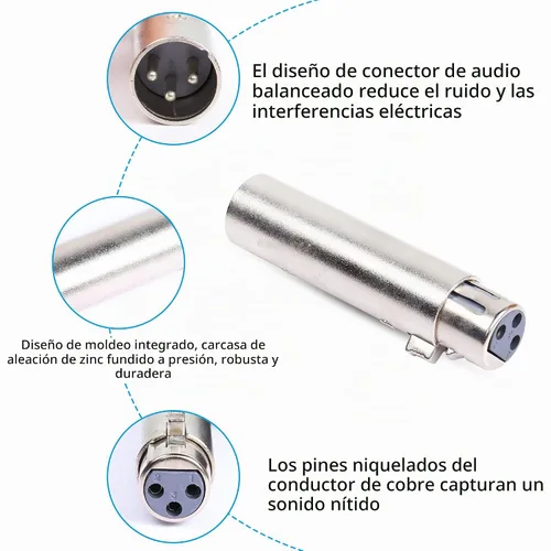 Vista 2 de Adaptador XLR macho a hembra, conector adaptador de extensión de cable de audio XLR de 3 pines (paquete de 2)