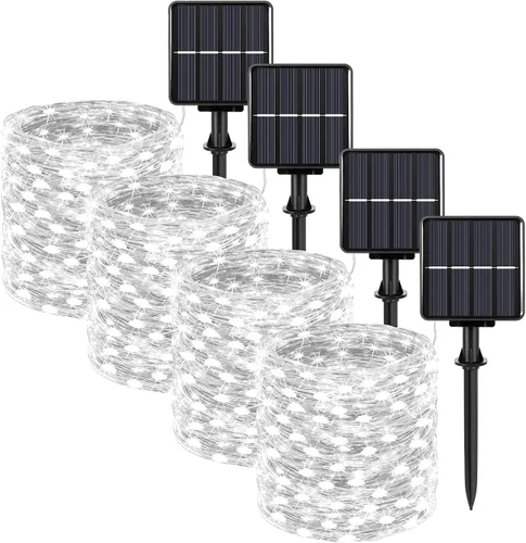 Vista 9 de Guirnalda de luces solares extralargas de 288 pies, 800 LED, paquete de 4, 72 pies, 200 luces LED parpadeantes para exteriores, impermeables, 8