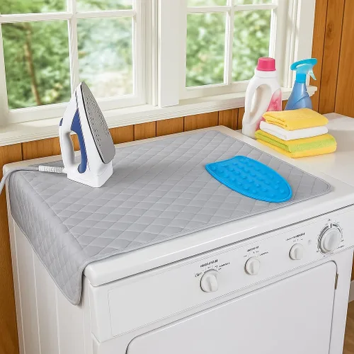 Vista 3 de Iron Anywhere - Tapete de planchado magnético acolchado con soporte de silicona resistente al calor, viajes y hogar, 18 x 31 pulgadas Azul