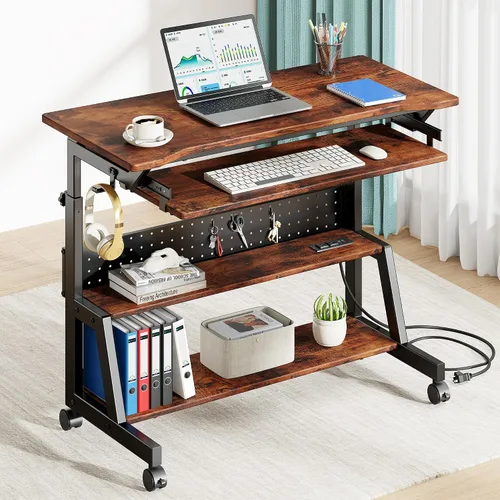 Vista 10 de Rolling Computer Desk with Power Outlet, Portable Desk with Keyboard Tray Black