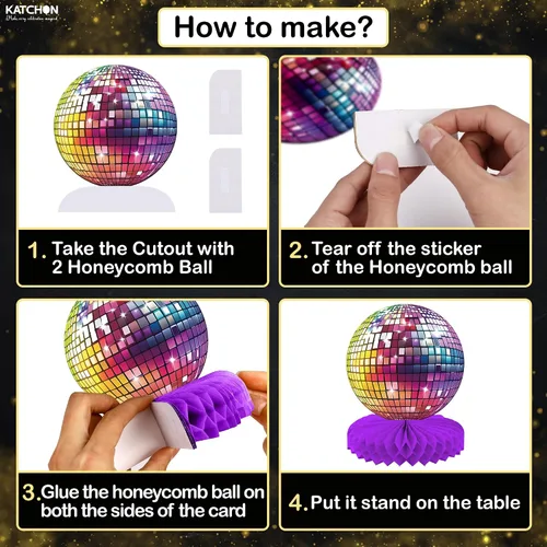 Vista 3 de KatchOn, Centros de Mesa de Bola de Discoteca NYE - Paquete de 9 Centros de Mesa para Año Nuevo Colorida Bola de Discoteca para Decoraciones