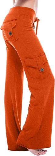 Vista 2 de Pantalones deportivos para mujer, pantalones cargo de pierna ancha, leggings de yoga de tiro alto con bolsillos, talla grande, pantalones de pierna