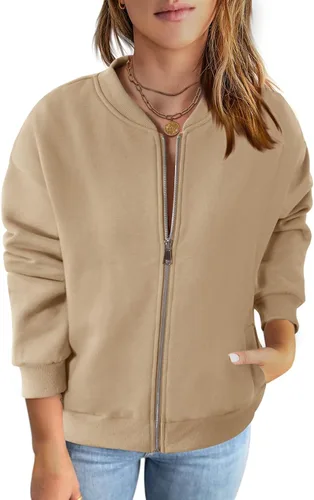 Vista 9 de MEROKEETY Sudaderas con cremallera de manga larga para mujer, chaquetas casuales holgadas de abrigo con bolsillos Negro