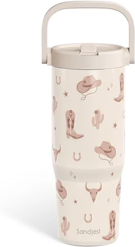 Vista 33 de SANDJEST Besties - Vaso de acero inoxidable con tapa para pajita de 30 onzas con asa de transporte para mujeres, niñas, mejores amigas, taza de café