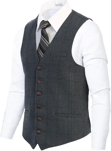 Vista 45 de Gioberti Chaleco de tweed formal de 6 botones para hombres