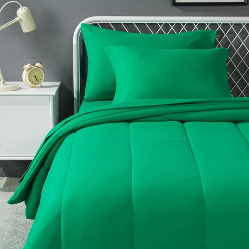 Vista 11 de Amazon Basics Juego de ropa de cama de microfibra de 5 piezas Bed-in-a-Bag para niños, individual, azul, sólido