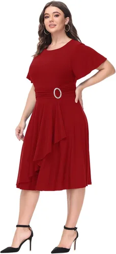 Vista 3 de Hanna Nikole Women Plus Size Empire Waist Cocktail-Party-Dress, Flowy Ruffle Cascade Wedding Guest Dress with Rhinestone