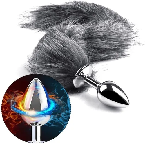 Vista 2 de Peluche de acero inoxidable de 17 pulgadas, divertido y esponjoso, realista, clásico, con doble cabeza (gris) para hombres y mujeres