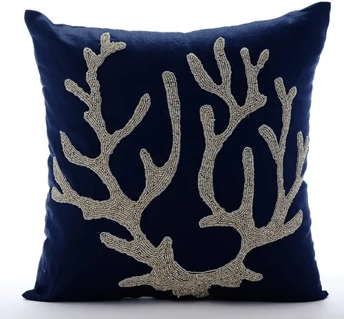Vista 24 de The HomeCentric Fundas de almohada decorativas azules de 12 x 12 pulgadas (11.8 x 11.8 in), acolchadas de jacquard y almohadas bordadas para sofá