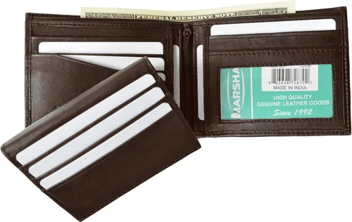 Vista 5 de Cartera de cuero genuino de calidad bi-fold ID con cremallera para hombre marrón