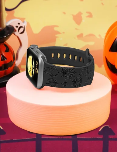 Vista 4 de W-RARA Correa grabada de Halloween compatible con Apple Watch Band de 1.496 in 1.575 in 1.614 in 1.654 in 1.732 in 1.772 in 1.929 in para mujeres