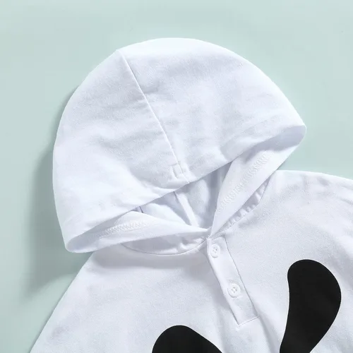 Vista 3 de Disfraz unisex de fantasma de Halloween para niños pequeños, poncho con capucha, capa de sombrero, manta de cosplay