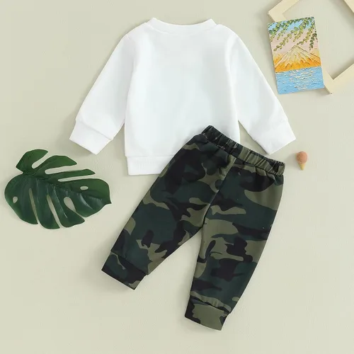 Vista 7 de Meiweileya Conjunto de sudadera de manga larga con letras divertidas para bebés, niñas y niños pequeños