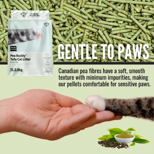 Vista 6 de Arena para gatos a base de guisantes, arena para gatos sin polvo, bajo seguimiento y control de olores natural, perfumada, lavable a ras