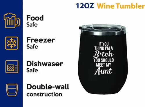 Vista 2 de Vaso de vino Funny Aunt Black Edition de 12 onzas – should meet my aunt – Family Squad Fam Thank You Gift Hermanos Padres Abuelos Funny tía