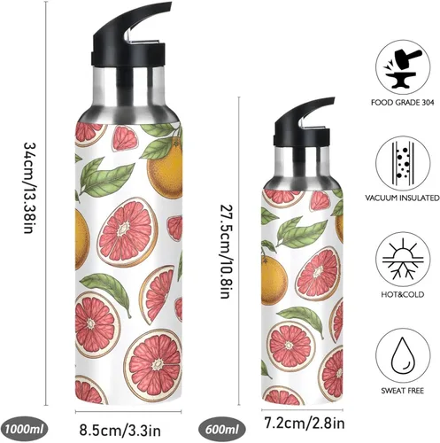Vista 2 de Grapefruit Fruits Stainless Steel Vacuum Insulated Water Bottle 32 Oz Leakproof Water Bottles, BPA-Free Sports Water Bottle with Straw