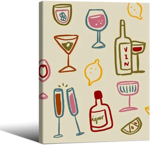 Vista 32 de MWZUPQ Póster de cóctel colorido de moda, retro, lindas copas de vino, lienzo, arte de pared, llena tu taza, pinturas impresiones de bares, cocina
