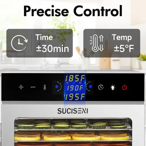 Vista 5 de Máquina deshidratadora de alimentos, 12 bandejas de acero inoxidable, deshidratador de carne de 1000 W para uso doméstico, temporizador de 24 horas