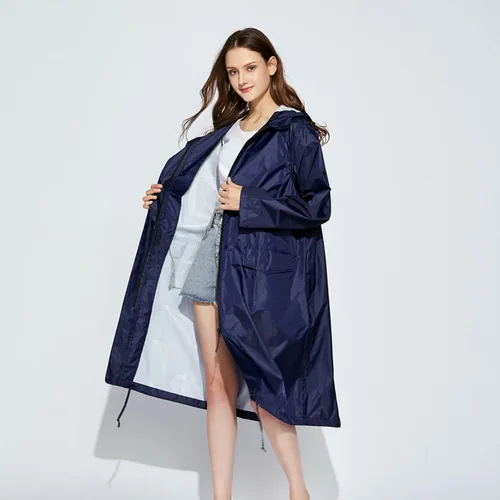 Vista 7 de Impermeable para mujer ligera transpirable impermeable con capucha para senderismo impermeable color morado talla M