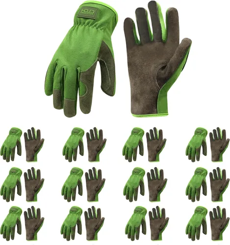 Vista 26 de HANDLANDY Guantes de jardinería de cuero para hombre, guantes de trabajo utilitarios para mecánicos, construcción, conductor
