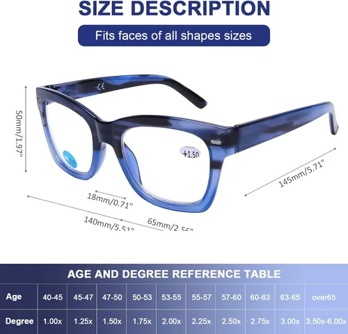 Vista 3 de AQWANO Oversized Design Reading Glasses Women/Men, Computer Blue Light Blocking Square Readers