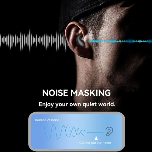 Vista 6 de Auriculares pequeños invisibles para dormir de lado, auriculares inalámbricos Bluetooth planos, con enmascaramiento de ruido, auriculares discretos