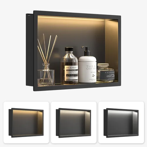 Vista 9 de Acero inoxidable Led Ducha Nicho 18"x12" Cepillado 3-Color LED