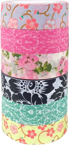 Vista 2 de Wrapables Colección de cintas adhesivas japonesas Washi, paquete de valor premium (juego de 6) VPK2