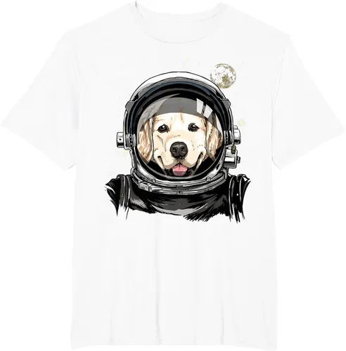 Vista 60 de Camiseta para amantes de los perros de los astronautas del espacio exterior Golden Retriever Lover, Negro