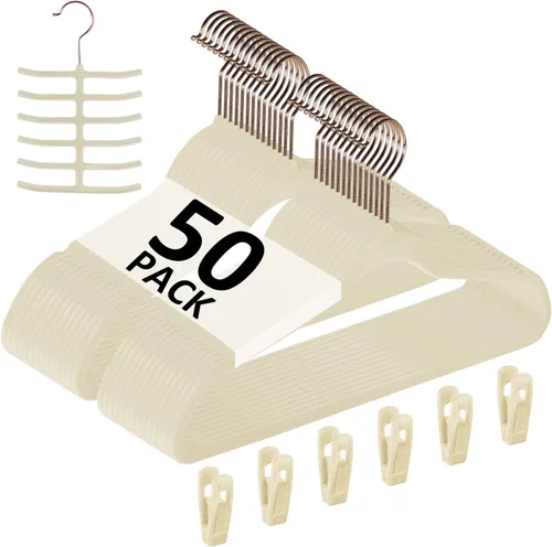 Vista 40 de VECELO Perchas de Terciopelo Premium para Ropa de Servicio Pesado (Paquete de 25) - Antideslizantes y que Ahorran Espacio con 6 Clips para Dedos