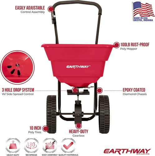 Vista 2 de Earthway 2050SU - Esparcidor de transmisión comercial de lujo de 80 libras (79.4 lbs) premontado con neumáticos de polietileno de 10 pulgadas